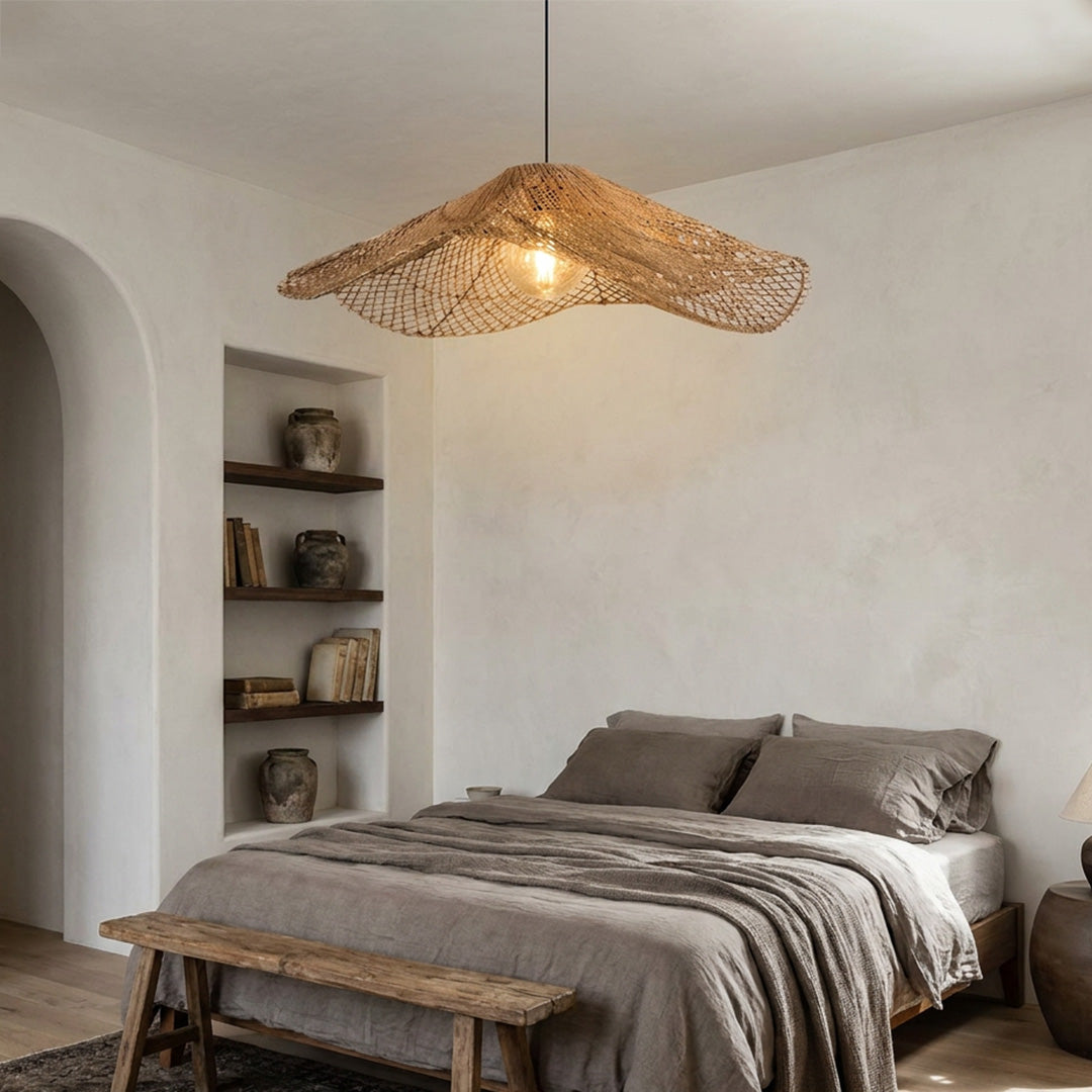 Rattan Pendant Light Fixture Wabi-Sabi Handwoven