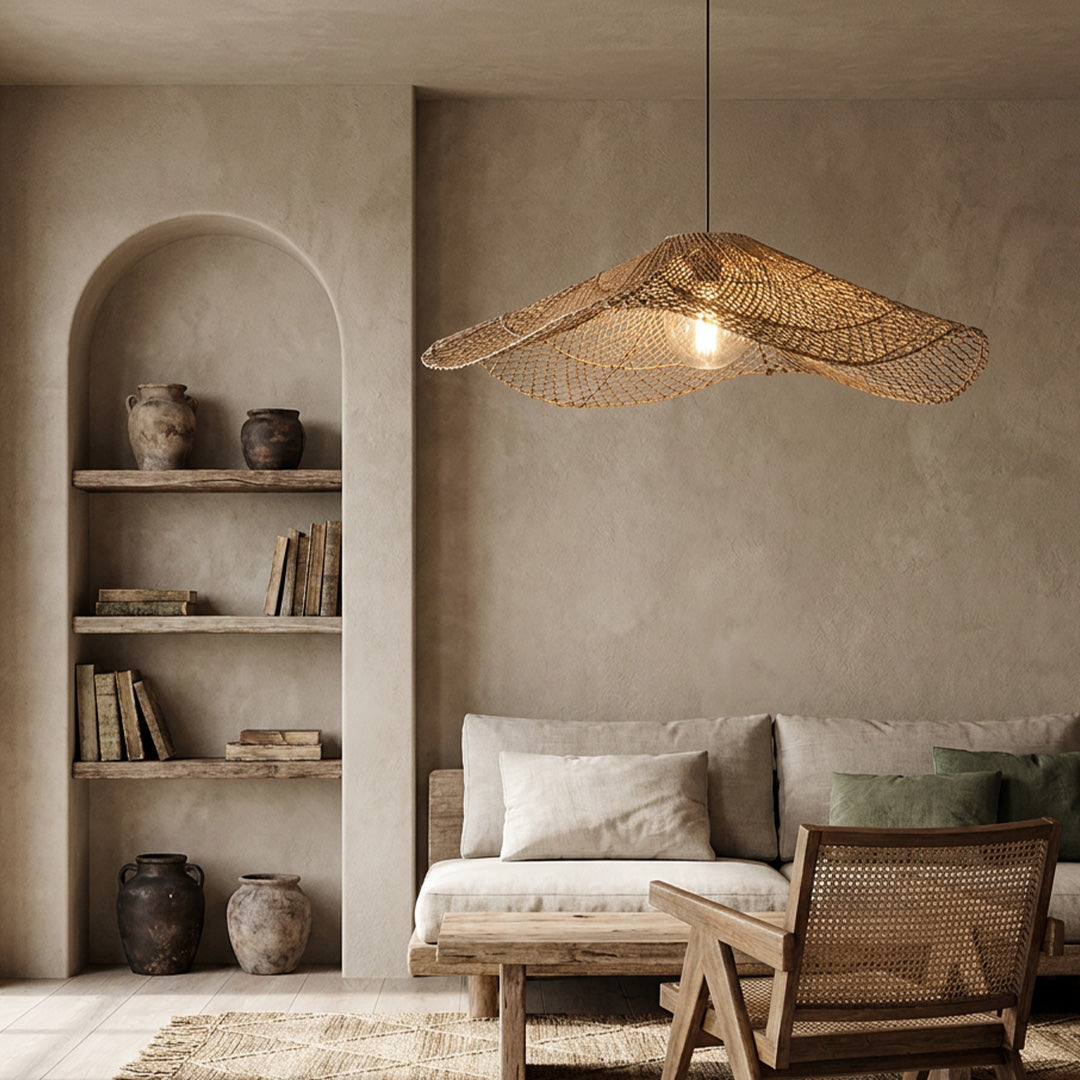 Rattan Pendant Light Fixture Wabi-Sabi Handwoven