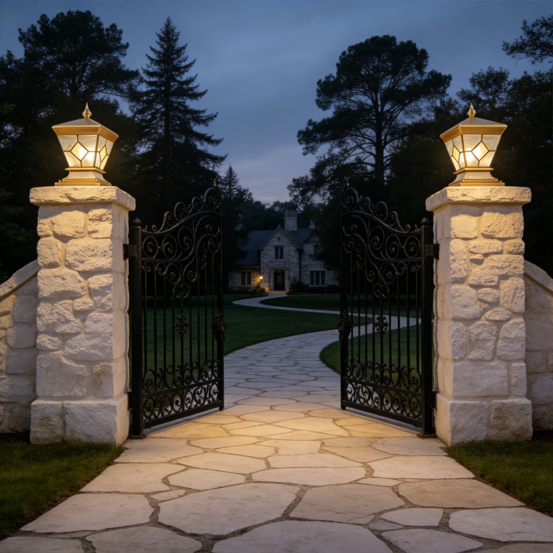 Solar Lights Outdoor Gate Pillar Modern All-Copper Light