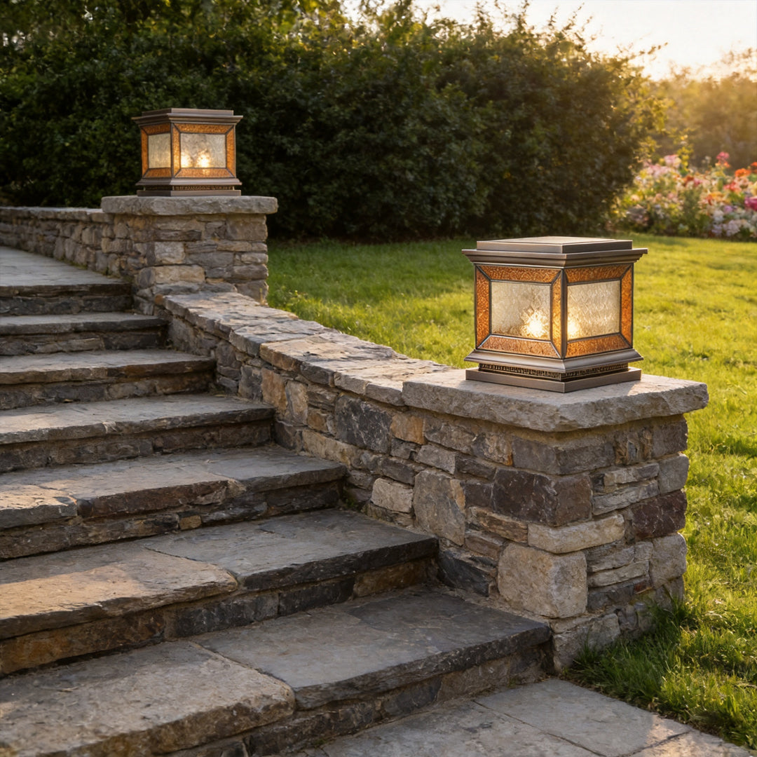Solar Lights Pillar Modern Copper Outdoor Gate