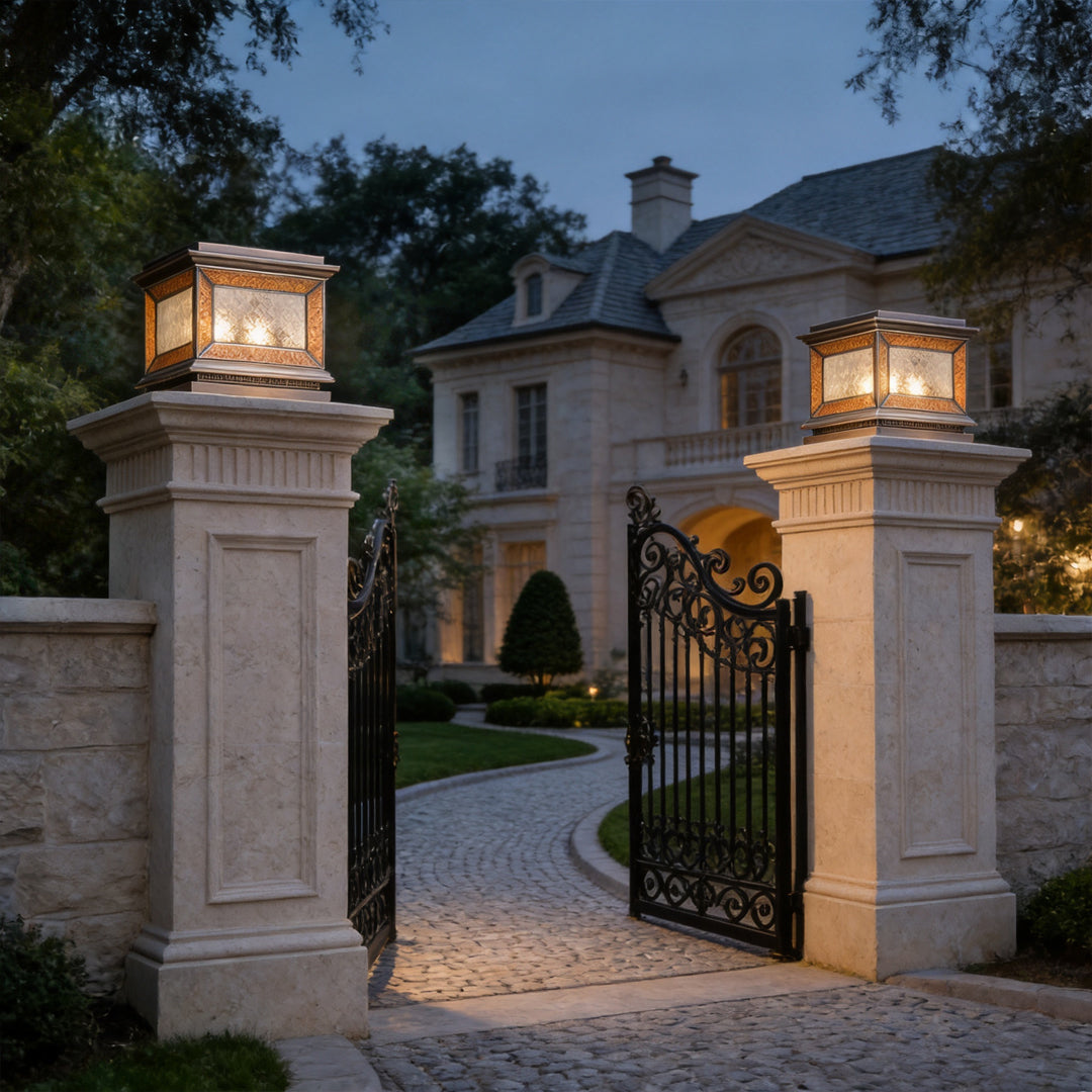 Solar Lights Pillar Modern Copper Outdoor Gate