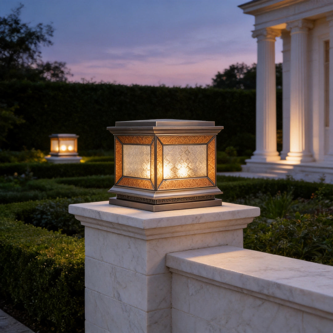 Solar Lights Pillar Modern Copper Outdoor Gate