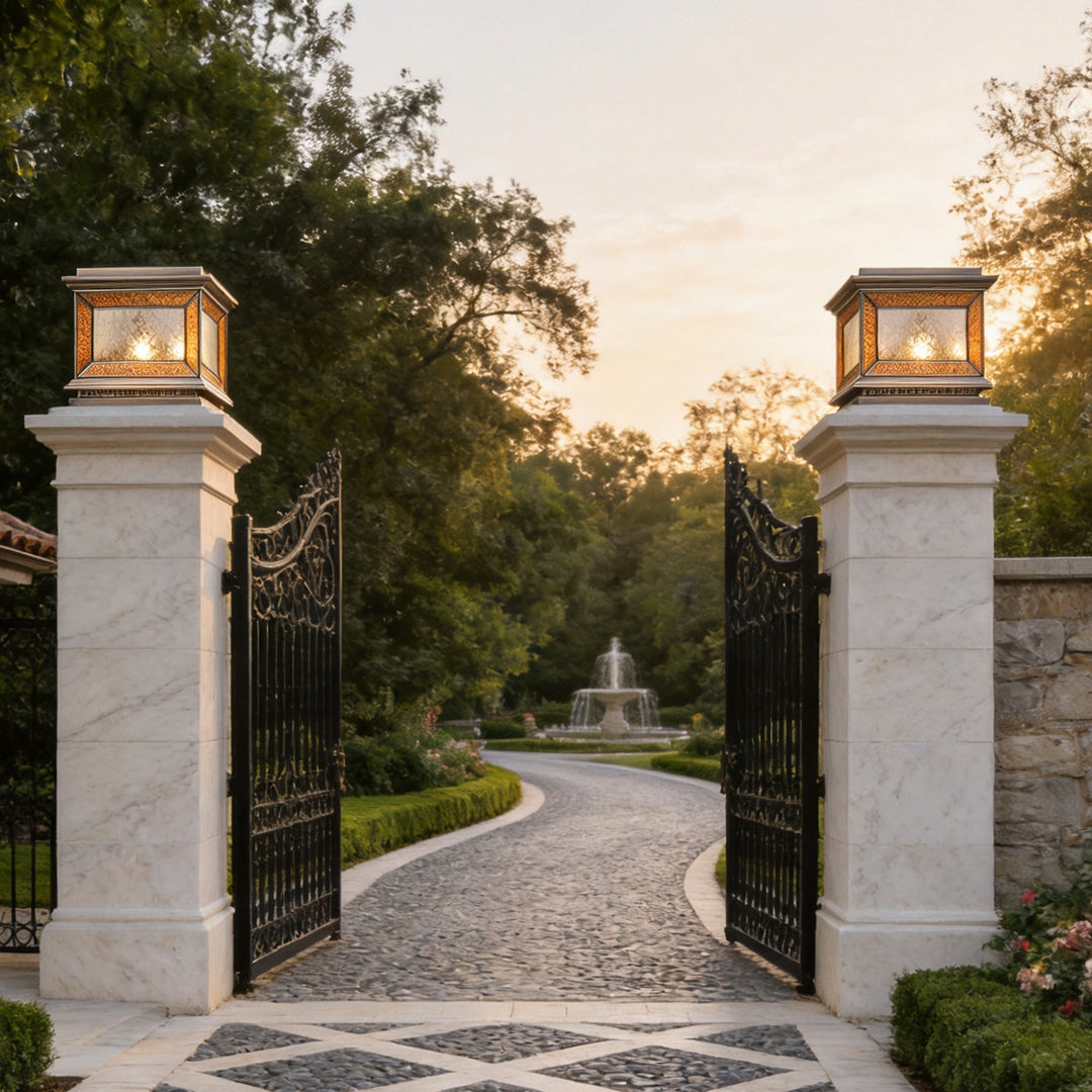 Solar Lights Pillar Modern Copper Outdoor Gate