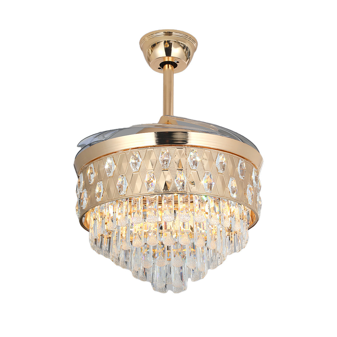 Open-Box Ceiling Fans with Crystal Lights Luxury Gold Iron